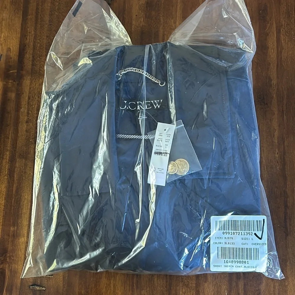 J. Crew Women’s Short trench coat BJ979 Navy Blue Large - Picture 5 of 5